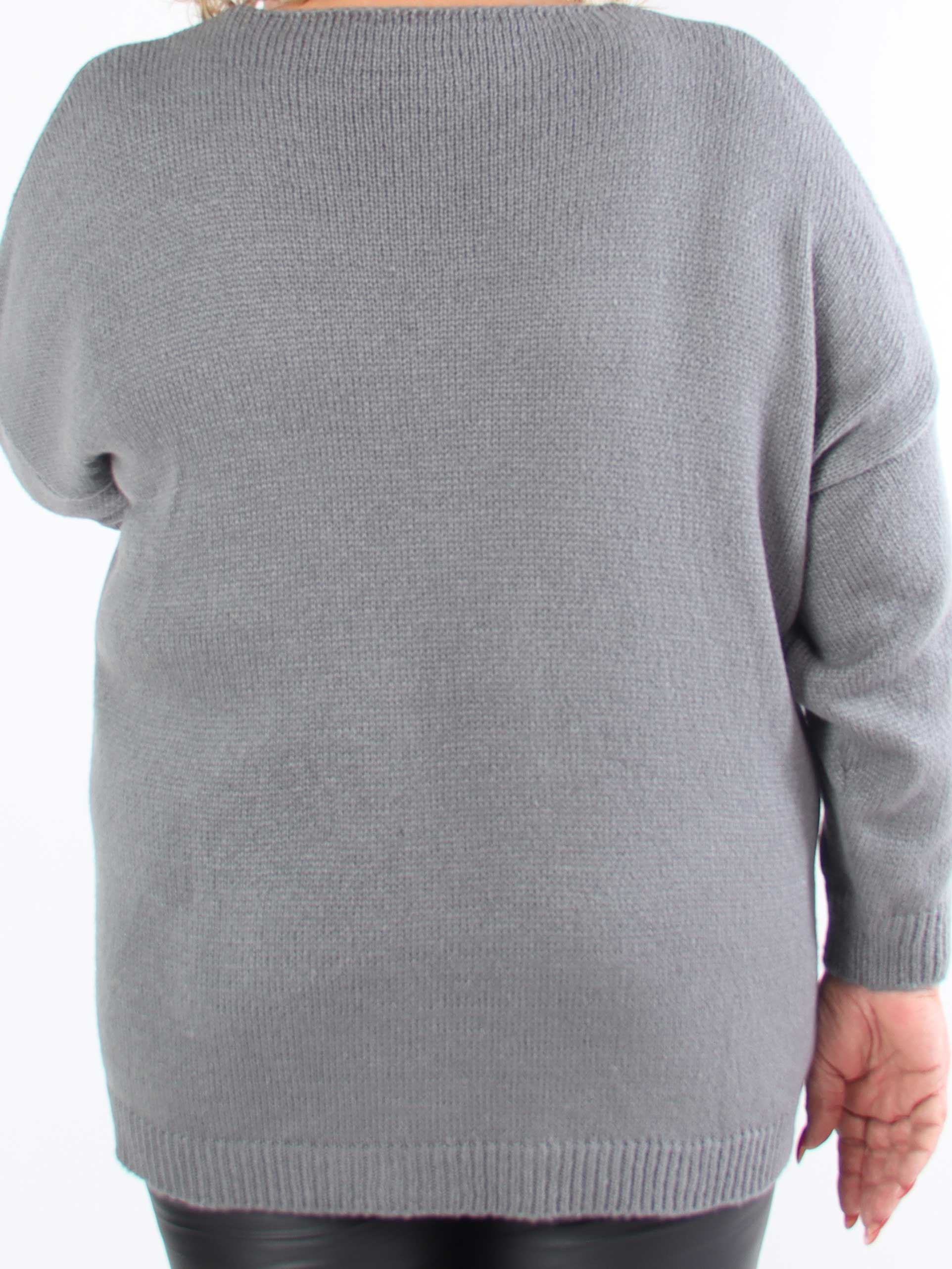 Delores - Plus size strik med blomstermotiv og perler